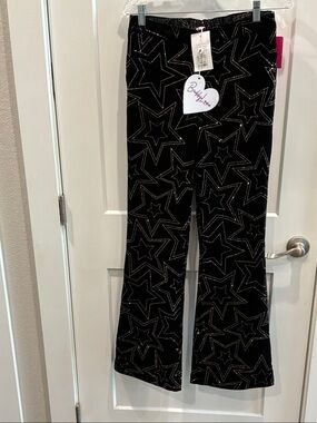 NWT Buddy Love Small Black Track Pants Joggers Silver Star Stitching Pockets